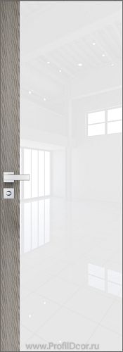 Дверь Profil Doors 6AGK кромка Матовый Алюминий с 4-х сторон стекло Lacobel Белый лак вставка Дуб SKY Denim