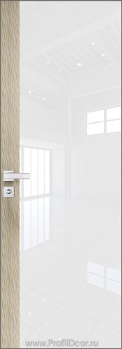 Дверь Profil Doors 6AGK кромка Матовый Алюминий с 4-х сторон стекло Lacobel Белый лак вставка Дуб SKY Крем