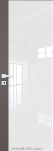 Дверь Profil Doors 6AGK кромка Матовый Алюминий с 4-х сторон стекло Lacobel Белый лак вставка Какао матовый