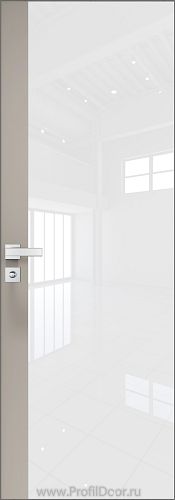 Дверь Profil Doors 6AGK кромка Матовый Алюминий с 4-х сторон стекло Lacobel Белый лак вставка Санд