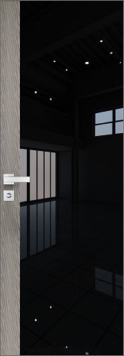 Дверь Profil Doors 6AGK кромка Матовый Алюминий с 4-х сторон стекло Lacobel Черный лак вставка Дуб SKY Denim