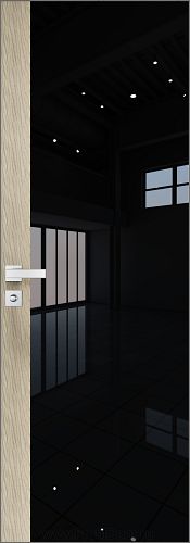 Дверь Profil Doors 6AGK кромка Матовый Алюминий с 4-х сторон стекло Lacobel Черный лак вставка Дуб SKY Крем