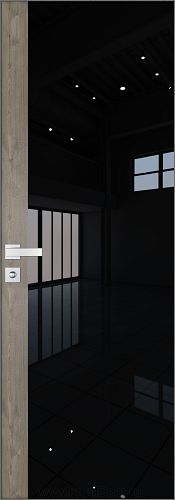 Дверь Profil Doors 6AGK кромка Матовый Алюминий с 4-х сторон стекло Lacobel Черный лак вставка Каштан Темный