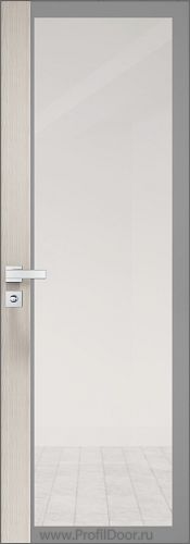 Дверь Profil Doors 6AGK кромка Матовый Алюминий с 4-х сторон стекло Прозрачное серый прокрас вставка Дуб SKY Белёный