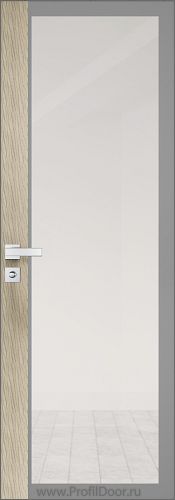 Дверь Profil Doors 6AGK кромка Матовый Алюминий с 4-х сторон стекло Прозрачное серый прокрас вставка Дуб SKY Крем