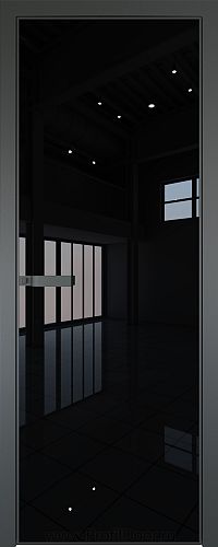 Дверь Profil Doors 1AGN стекло Lacobel Черный лак цвет профиля Серая ночь (с наличником)