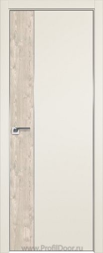 Дверь Profil Doors 100E цвет Магнолия Сатинат кромка Матовый Алюминий с 4-х сторон вставка Каштан Светлый