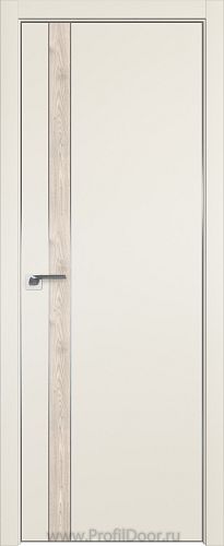 Дверь Profil Doors 106E цвет Магнолия Сатинат кромка Матовый Алюминий с 4-х сторон вставка Каштан Светлый