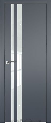 Дверь Profil Doors 116E цвет Антрацит кромка Матовый Алюминий с 4-х сторон стекло Lacobel Белый лак
