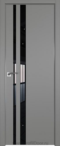 Дверь Profil Doors 16E цвет Грей кромка Матовый Алюминий с 4-х сторон стекло Lacobel Черный лак