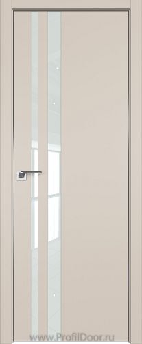 Дверь Profil Doors 16E цвет Санд кромка Матовый Алюминий с 4-х сторон стекло Lacobel Белый лак