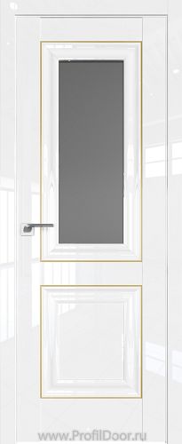 Дверь Profil Doors 28L Белый люкс стекло Графит молдинг золото