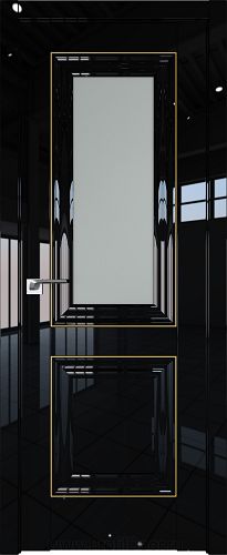 Дверь Profil Doors 28L цвет Черный люкс стекло Матовое молдинг Золото Люкс