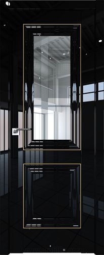 Дверь Profil Doors 28L цвет Черный люкс стекло Прозрачное молдинг Золото Люкс