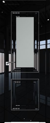 Дверь Profil Doors 28L цвет Черный люкс стекло Матовое молдинг Серебро