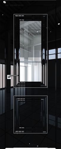 Дверь Profil Doors 28L цвет Черный люкс стекло Прозрачное молдинг Серебро