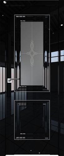 Дверь Profil Doors 28L цвет Черный люкс стекло Узор Графит молдинг Серебро