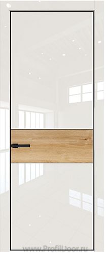 Дверь Profil Doors 17LA цвет Магнолия люкс цвет профиля Черный матовый RAL9005 вставка Дуб Карамель