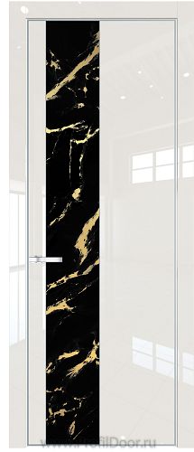 Дверь Profil Doors 19LA цвет Магнолия люкс стекло Нефи черный узор золото цвет профиля Серебро