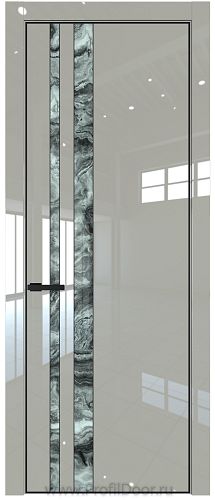 Дверь Profil Doors 20LA цвет Галька люкс стекло Атриум серебро цвет профиля Черный матовый RAL9005