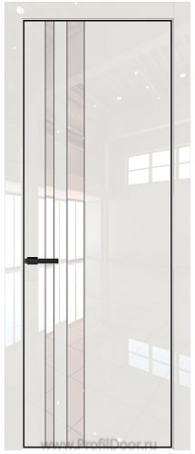 Дверь Profil Doors 20LA цвет Магнолия люкс стекло Lacobel Перламутровый лак цвет профиля Черный матовый RAL9005