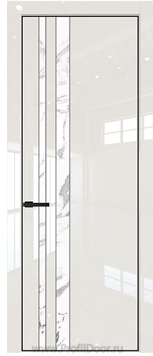 Дверь Profil Doors 20LA цвет Магнолия люкс стекло Нефи белый узор серебро цвет профиля Черный матовый RAL9005