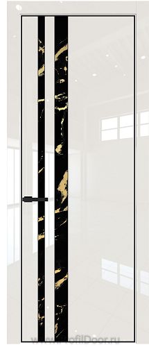 Дверь Profil Doors 20LA цвет Магнолия люкс стекло Нефи черный узор золото цвет профиля Черный матовый RAL9005