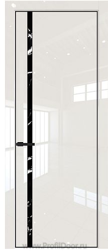 Дверь Profil Doors 21LA цвет Магнолия люкс стекло Нефи черный узор серебро цвет профиля Черный матовый RAL9005