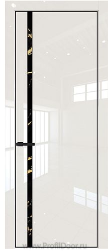 Дверь Profil Doors 21LA цвет Магнолия люкс стекло Нефи черный узор золото цвет профиля Черный матовый RAL9005