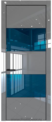 Дверь Profil Doors 22LA цвет Галька люкс стекло Зеркало Blue цвет профиля Черный матовый RAL9005