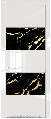 Дверь Profil Doors 22LA цвет Магнолия люкс стекло Нефи черный узор золото цвет профиля Серебро