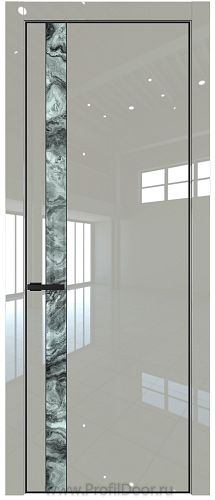 Дверь Profil Doors 18LE цвет Галька люкс кромка Черный матовый RAL9005 стекло Атриум серебро