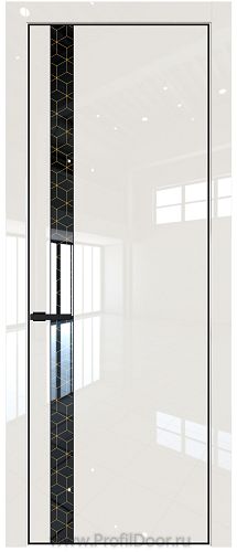 Дверь Profil Doors 18LE цвет Магнолия люкс кромка Черный матовый RAL9005 стекло Лоран узор золото