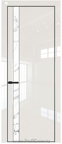 Дверь Profil Doors 18LE цвет Магнолия люкс кромка Черный матовый RAL9005 стекло Нефи белый узор серебро