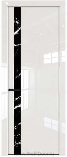 Дверь Profil Doors 18LE цвет Магнолия люкс кромка Черный матовый RAL9005 стекло Нефи черный узор серебро