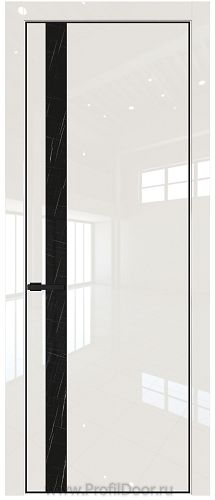 Дверь Profil Doors 18LE цвет Магнолия люкс кромка Черный матовый RAL9005 стекло Неро мрамор