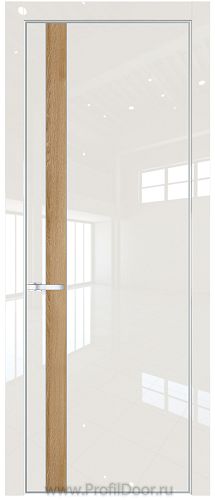 Дверь Profil Doors 18LE цвет Магнолия люкс кромка Серебро вставка Дуб Карамель