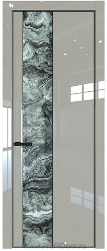 Дверь Profil Doors 19LE цвет Галька люкс кромка Черный матовый RAL9005 стекло Атриум серебро