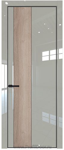 Дверь Profil Doors 19LE цвет Галька люкс кромка Черный матовый RAL9005 вставка Дуб Сонома