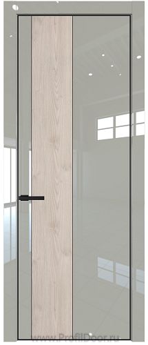 Дверь Profil Doors 19LE цвет Галька люкс кромка Черный матовый RAL9005 вставка Каштан Светлый