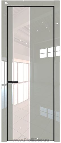 Дверь Profil Doors 19LE цвет Галька люкс кромка Черный матовый RAL9005 стекло Lacobel Перламутровый лак