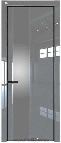 Дверь Profil Doors 19LE цвет Грей Люкс кромка Черный матовый RAL9005 стекло Lacobel Серебро Матлак