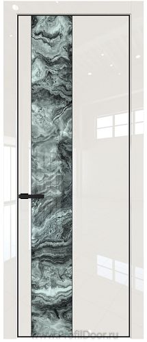 Дверь Profil Doors 19LE цвет Магнолия люкс кромка Черный матовый RAL9005 стекло Атриум серебро