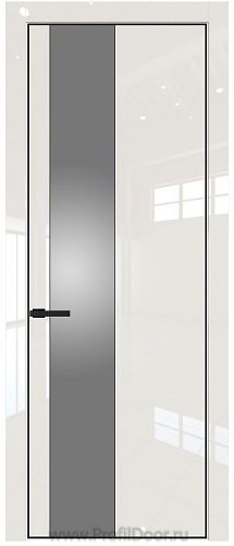 Дверь Profil Doors 19LE цвет Магнолия люкс кромка Черный матовый RAL9005 стекло Lacobel Серебро Матлак
