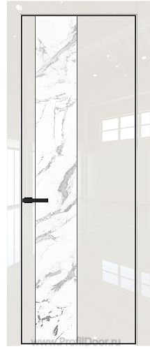 Дверь Profil Doors 19LE цвет Магнолия люкс кромка Черный матовый RAL9005 стекло Нефи белый узор серебро