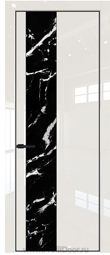 Дверь Profil Doors 19LE цвет Магнолия люкс кромка Черный матовый RAL9005 стекло Нефи черный узор серебро