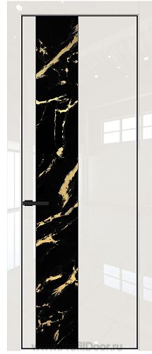 Дверь Profil Doors 19LE цвет Магнолия люкс кромка Черный матовый RAL9005 стекло Нефи черный узор золото