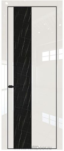 Дверь Profil Doors 19LE цвет Магнолия люкс кромка Черный матовый RAL9005 стекло Неро мрамор