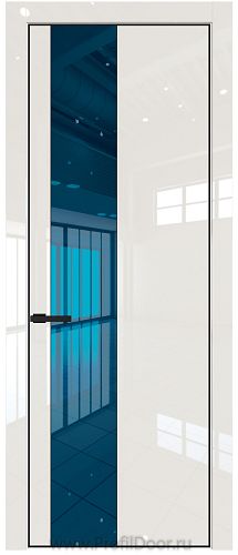 Дверь Profil Doors 19LE цвет Магнолия люкс кромка Черный матовый RAL9005 стекло Зеркало Blue