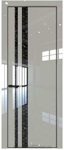 Дверь Profil Doors 20LE цвет Галька люкс кромка Черный матовый RAL9005 стекло Лоран узор золото